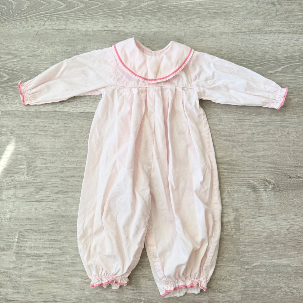 Vintage Aureluz Pink Corduroy Smocked Jumpsuit Peter Pan Collar 24 Months